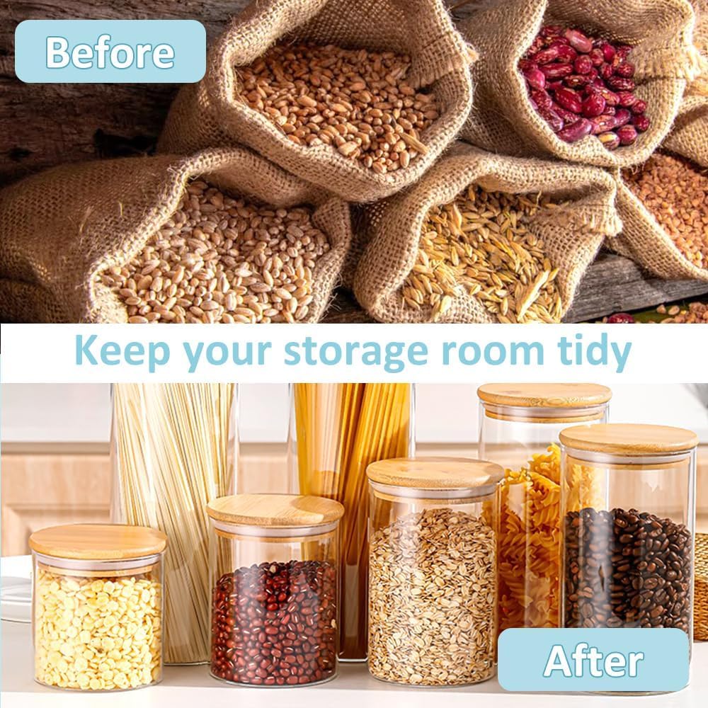 CARLA HOME 6 Pack Glass Storage Jars with Bamboo Lids