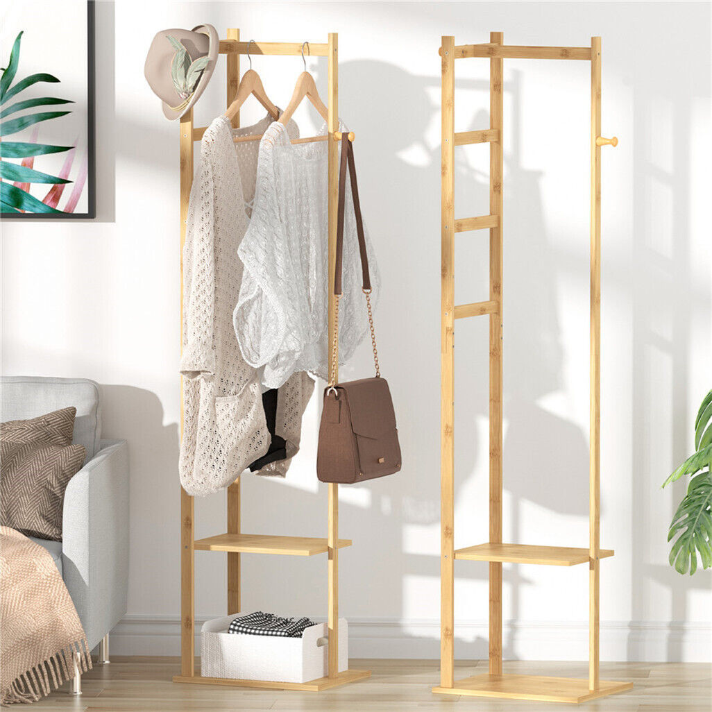 Bamboo Coat & Hat Rack Stand Shoe Shelf Thicken Wooden Hanger