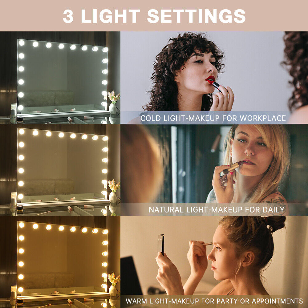 White Bluetooth Hollywood Mirror Rectangle Vanity Wall Light