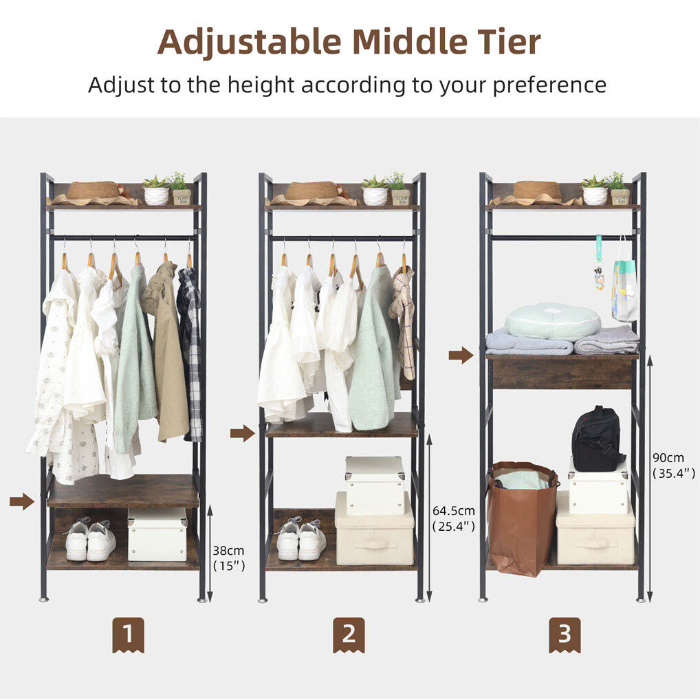 Heavy Duty Clothes Rack 3 Tiers MDF & Metal Iron Rail