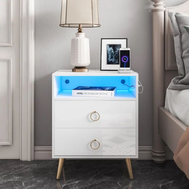 Amelia Modern LED Bedside table with USB White