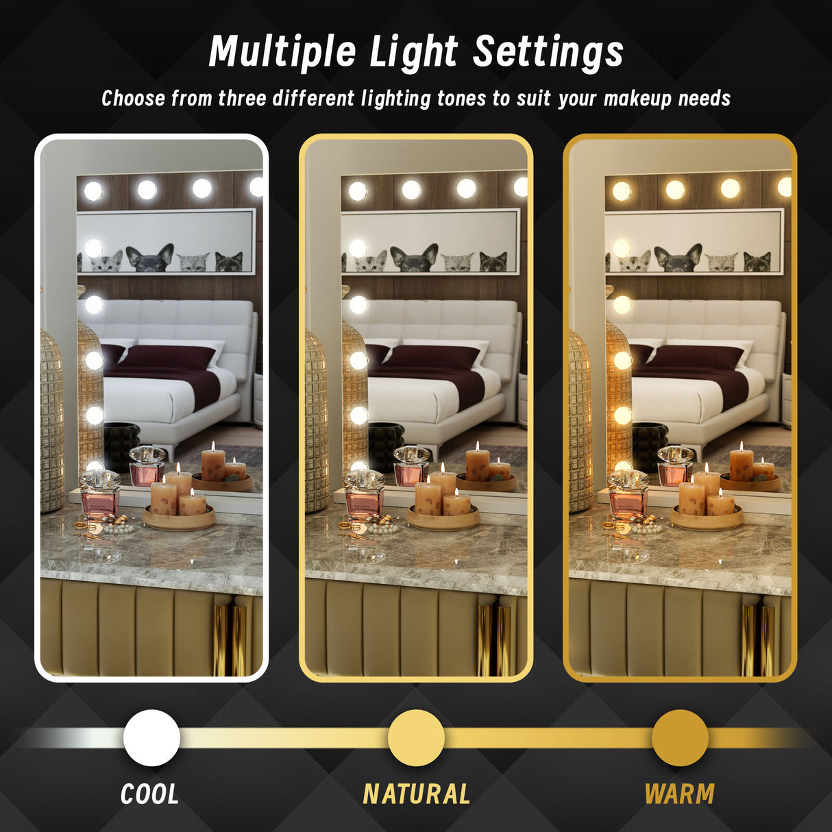 Beauty Mirror with 18 LED Bulbs, Colour Settings, White Frame, and USB A and C Ports