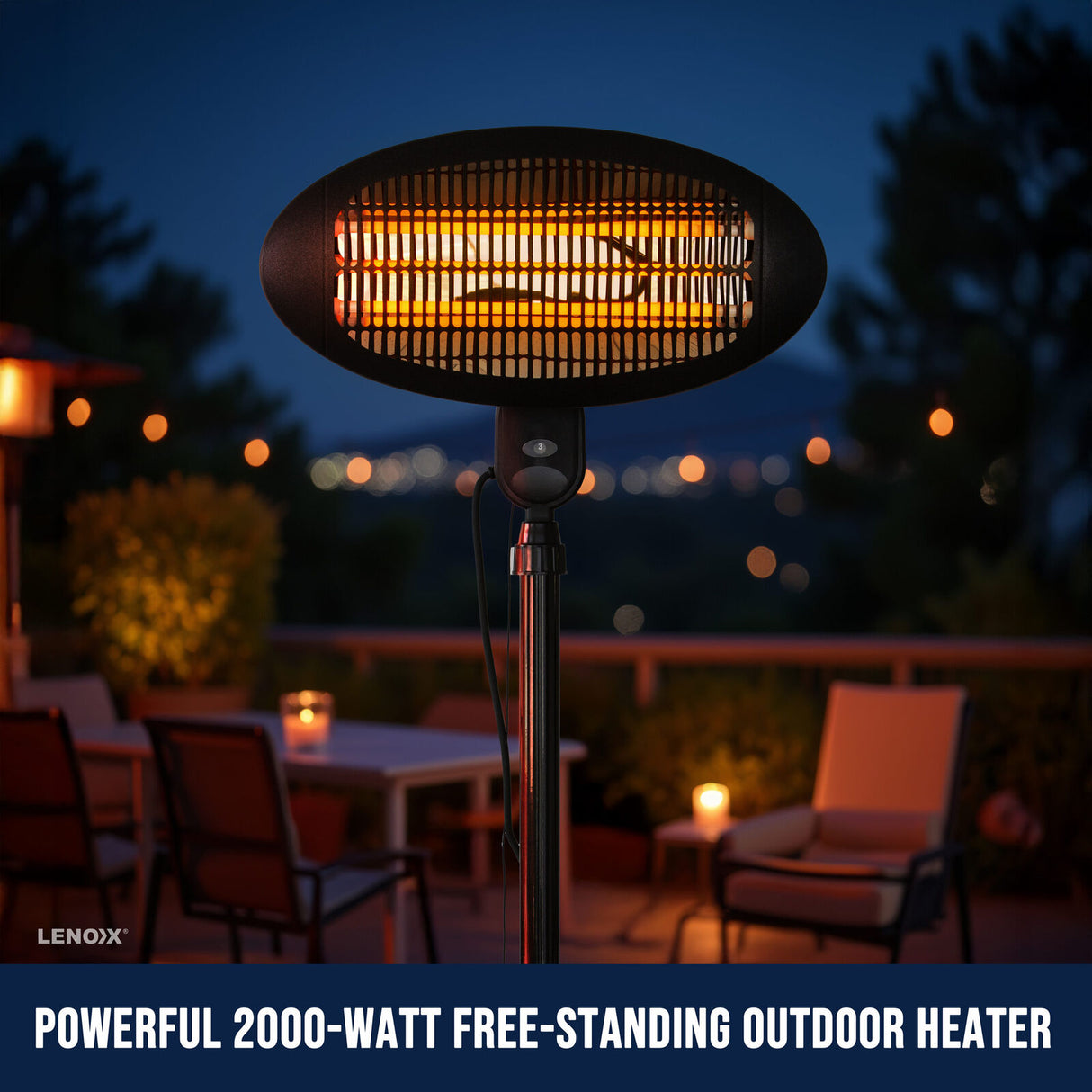 Ember 2000W 2.1m Free Standing Adjustable Portable Outdoor Electric Patio Heater Black
