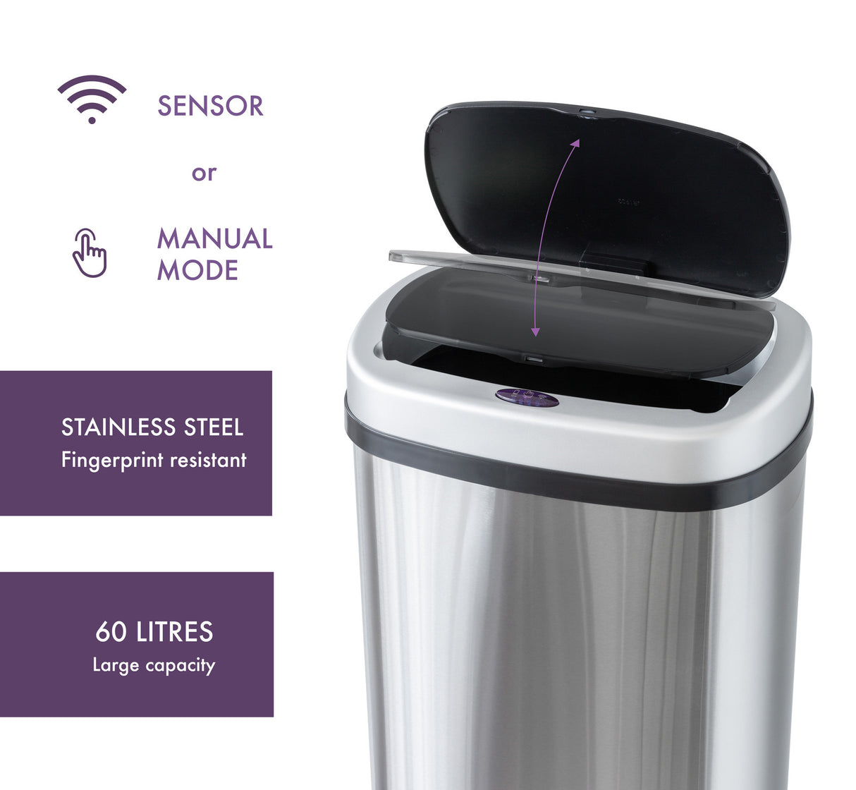 60L Stainless Steel Motion Sensor Rubbish Bin