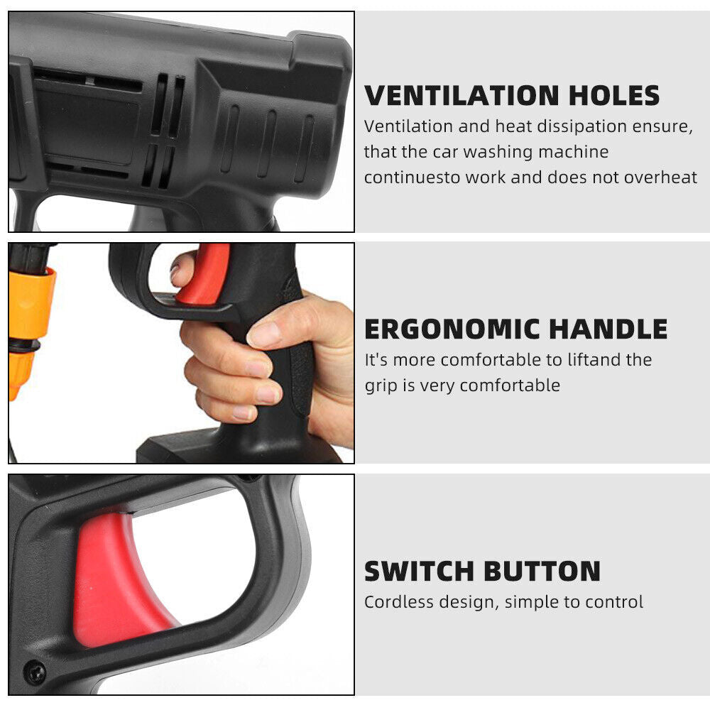 Electric Car Pressure Washer Cordless Spray Gun W/ 2 Battery Water Cleaner Tool