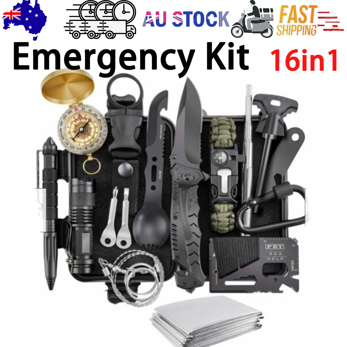 16in1 SOS Kit Outdoor Emergency Equipment Box For Camping Survival Gear