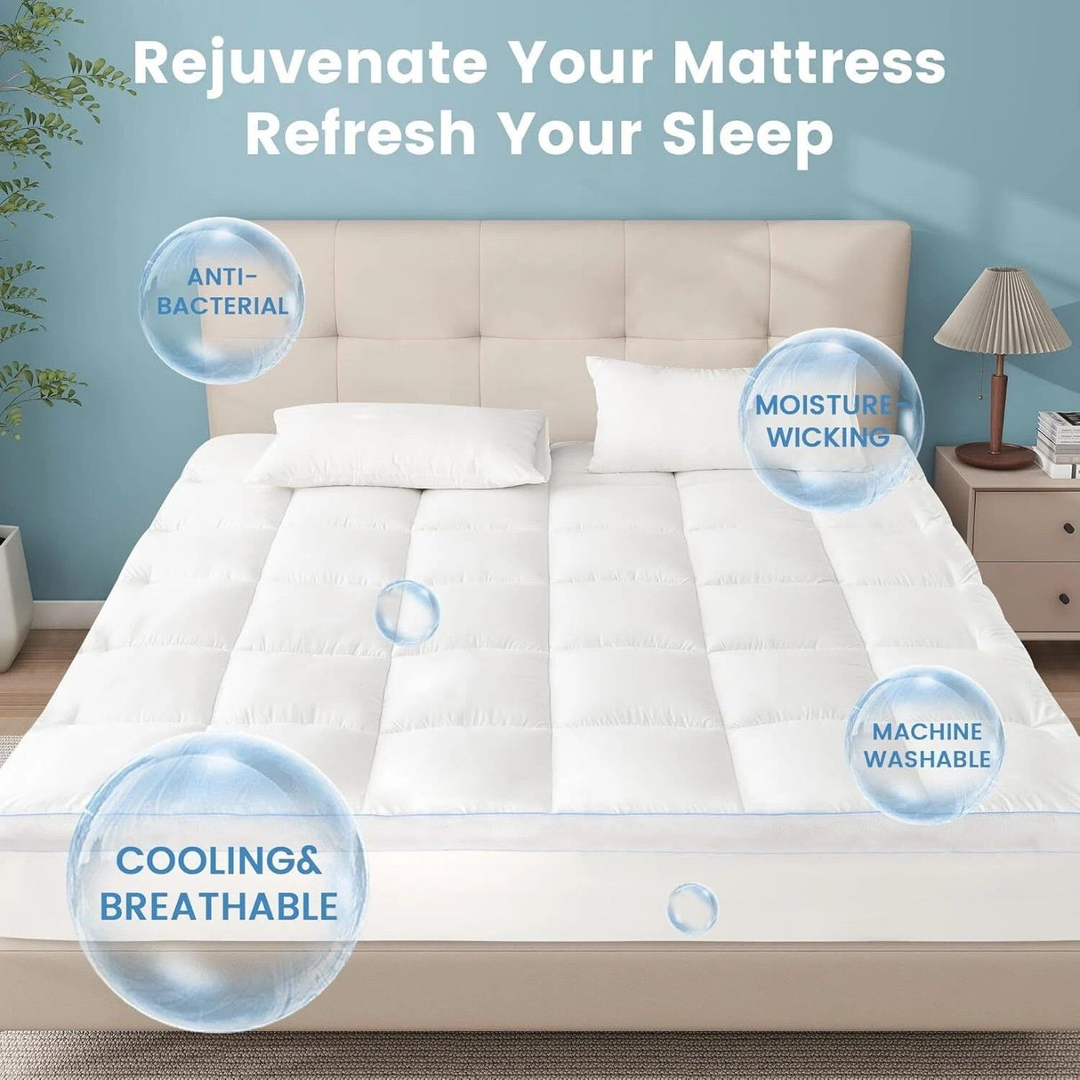 1500GSM Bamboo Mattress Topper Extra Thick 10CM Bed Topper King: 180 x 203 + 40 cm