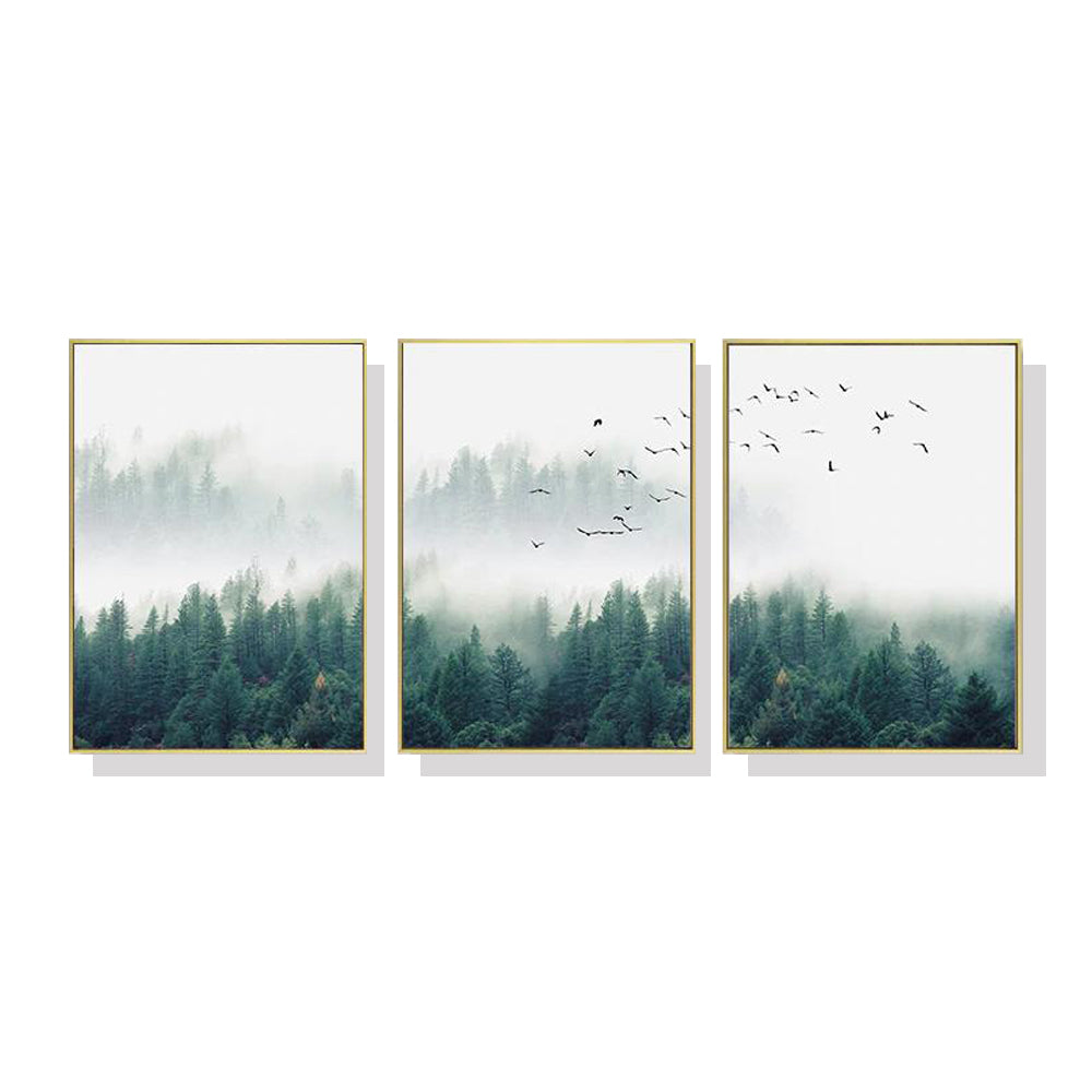 Wall Art 60cmx90cm Mystical Forest 3 Sets Gold Frame Canvas