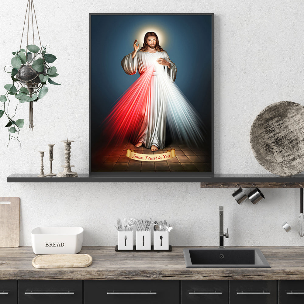 Wall Art 70cmx100cm Jesus Divine Mercy I Trust In You Black Frame Canvas