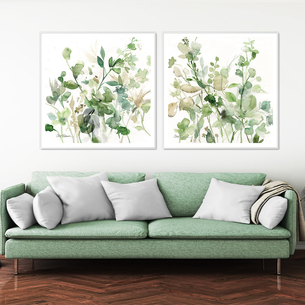 Wall Art 80cmx80cm Sage Garden By Carol Robinson 2 Sets White Frame Canvas