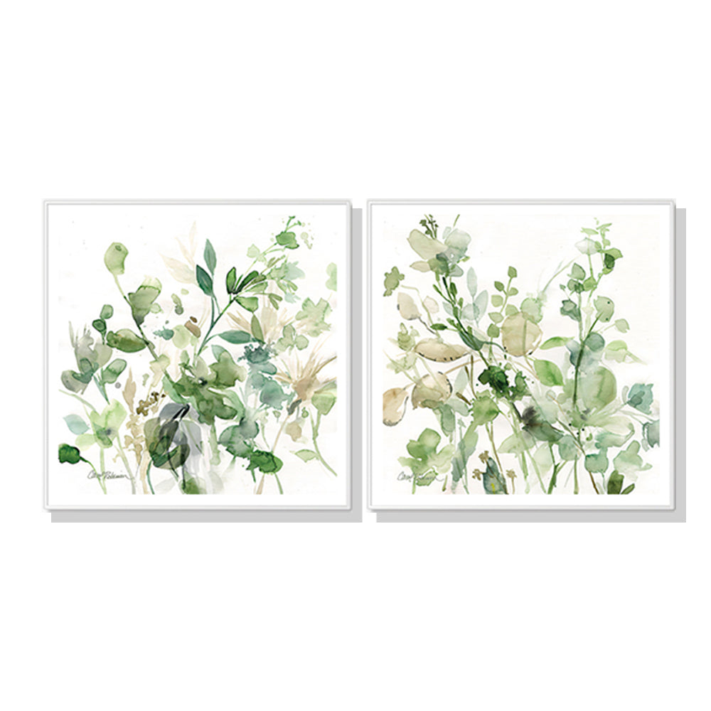Wall Art 100cmx100cm Sage Garden By Carol Robinson 2 Sets White Frame Canvas