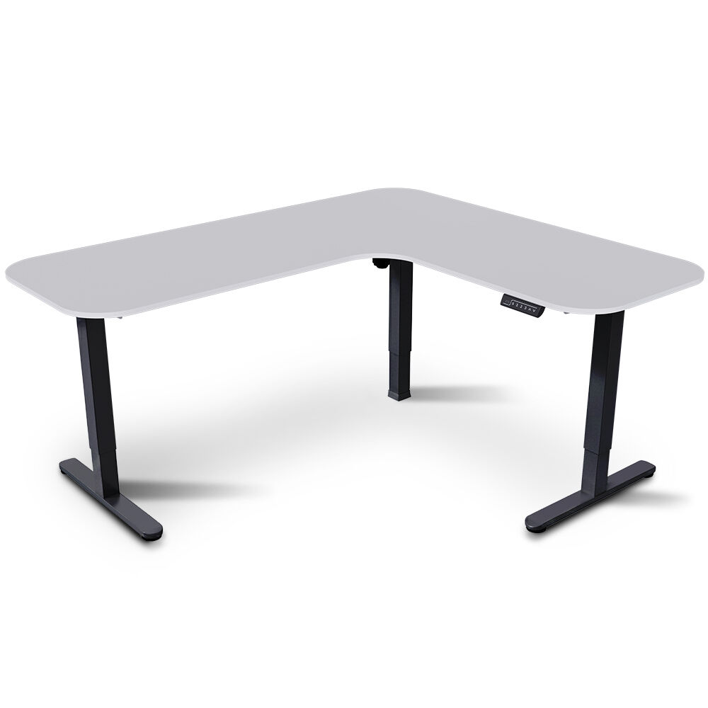 FORTIA Corner Standing Desk, 160x140cm, 72-118cm Sit to Stand Up Electric Height Adjustable, White Desktop/Black Frame