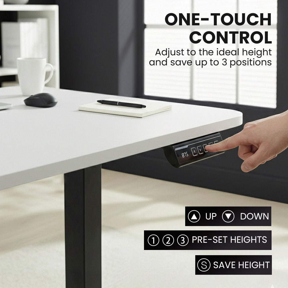 FORTIA Corner Standing Desk, 160x140cm, 72-118cm Sit to Stand Up Electric Height Adjustable, White Desktop/Black Frame