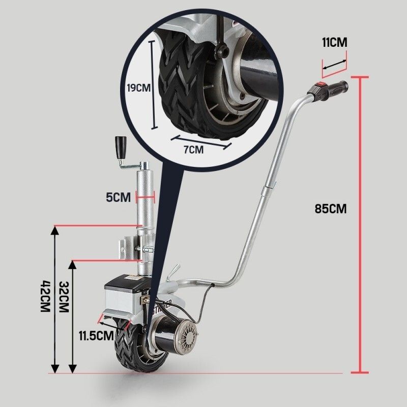 T-REX Heavy Duty 12V 350W Silver Motorised Jockey Wheel, Electric Trailer Mover for Caravan Trailer Boat Camper, 2270kg Load Auto Brake Solid Rubber Wheel