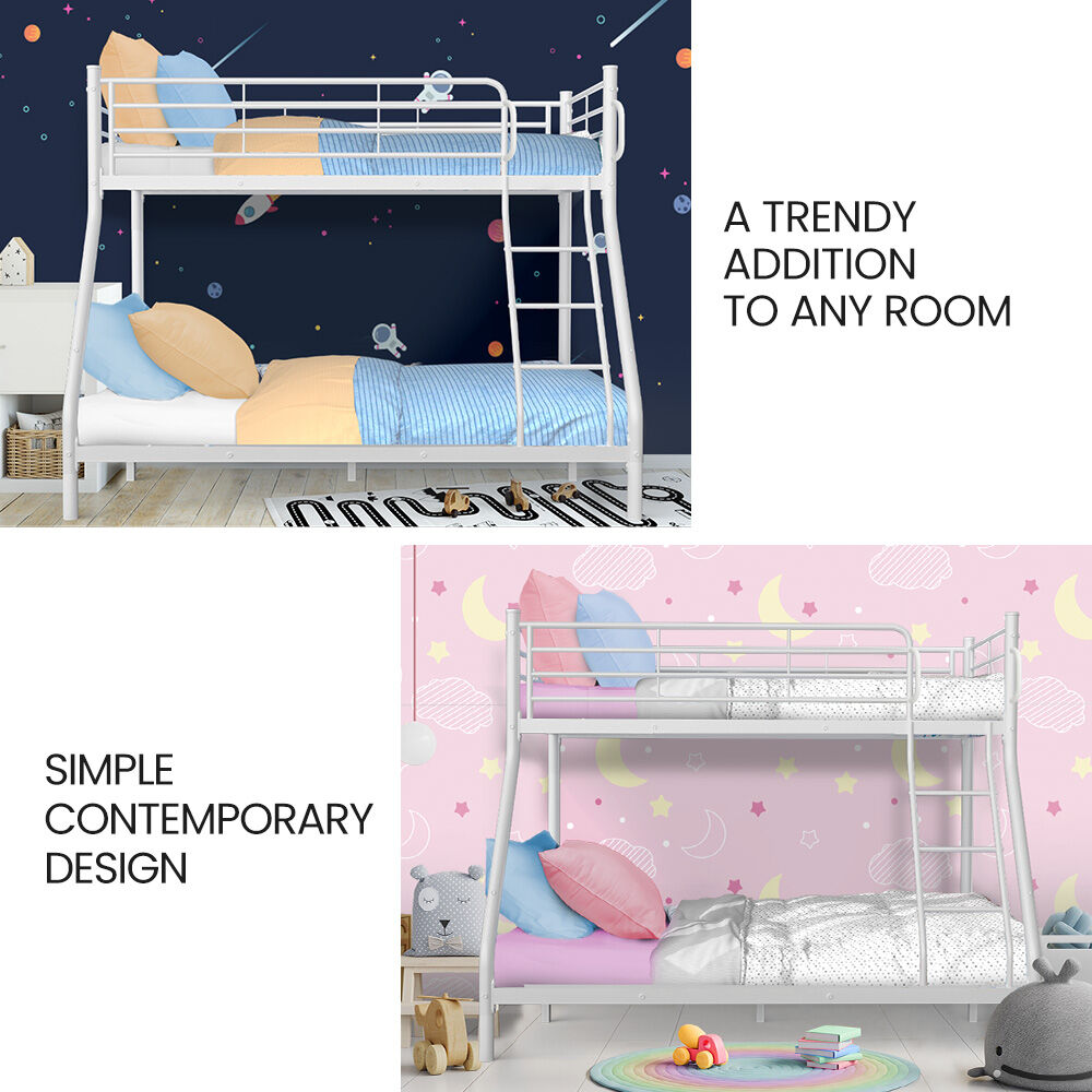 KINGSTON SLUMBER Single over Double Metal Bunk Bed Frame, Matte White