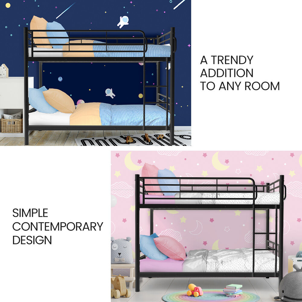 Kingston Slumber 2in1 Single Metal Bunk Bed Frame, with Modular Design, Dark Matte Grey