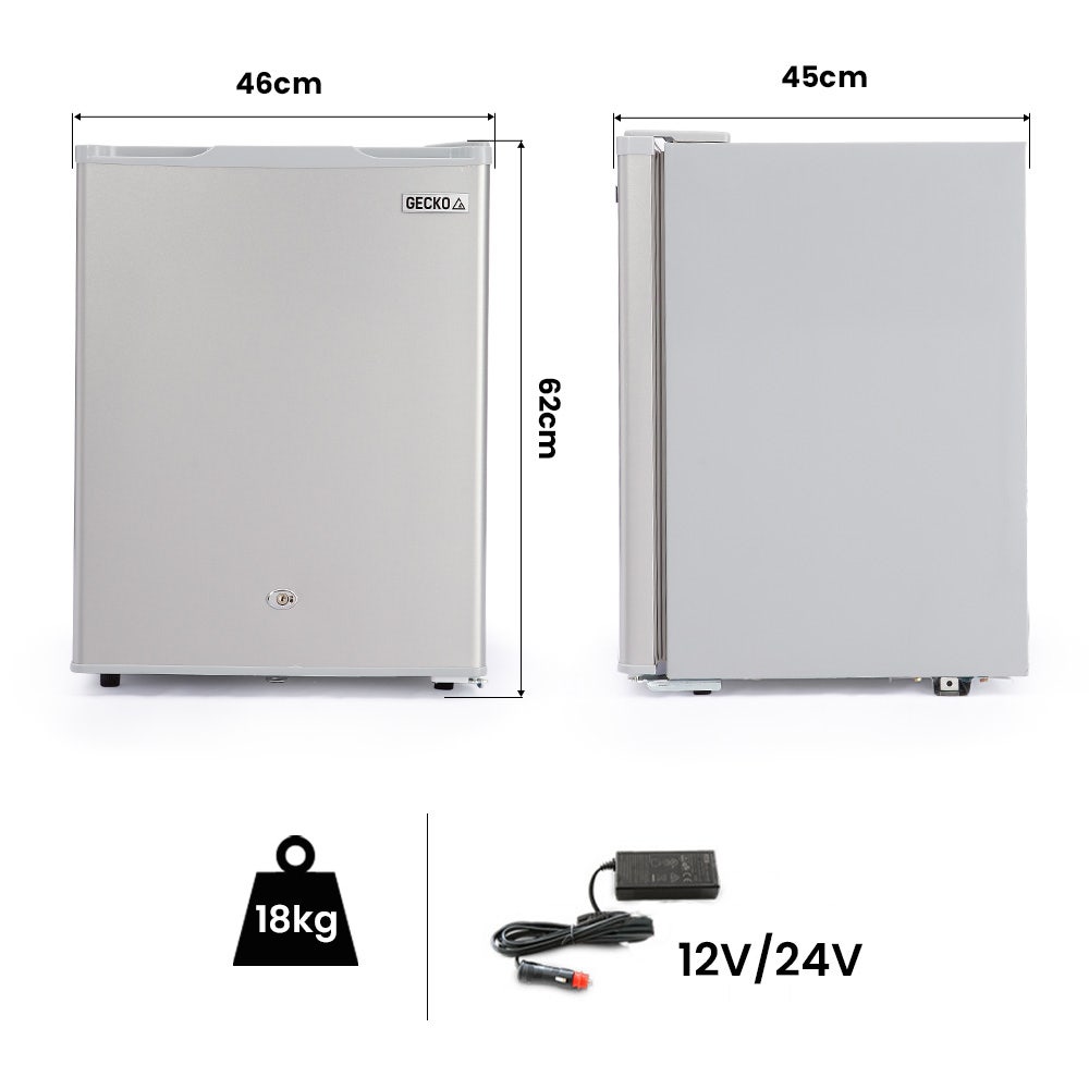 GECKO 70L Portable Bar Fridge and Freezer 12V/24V for Camping, Caravans, Silver