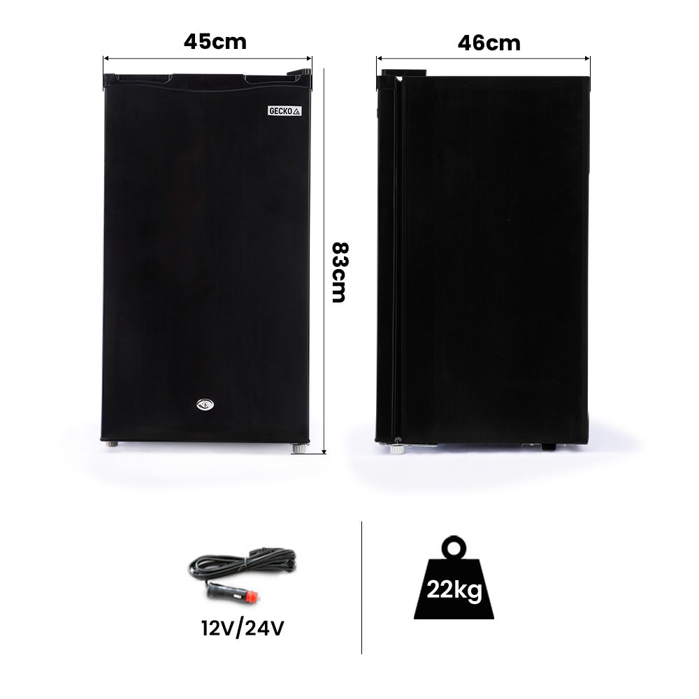 GECKO 95L Portable Upright Fridge and Freezer, 12V/24V for Camping, Caravans, Black