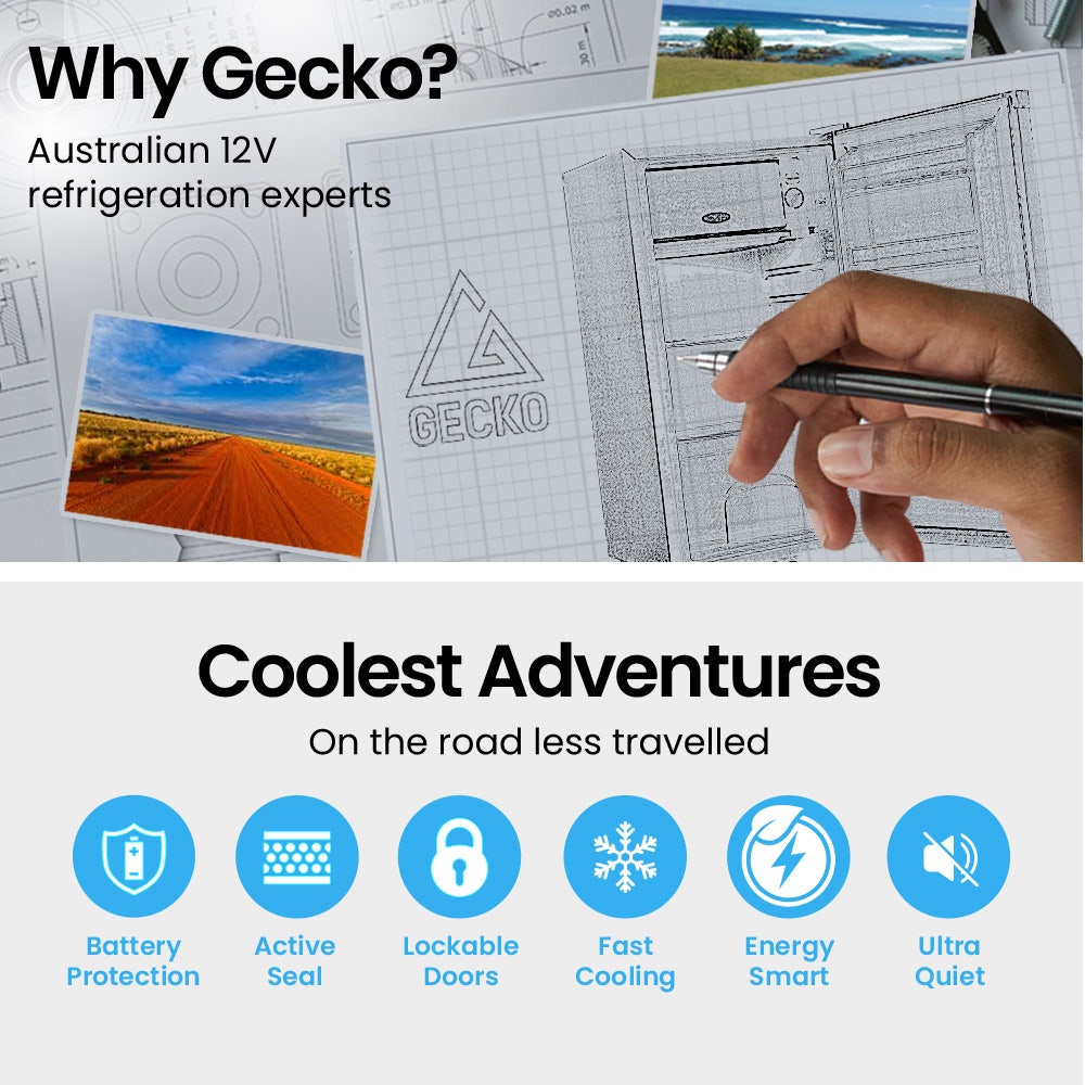 GECKO 95L Portable Upright Fridge and Freezer, 12V/24V for Camping, Caravans, Black