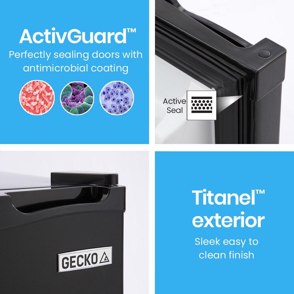 GECKO 95L Portable Upright Fridge and Freezer, 12V/24V for Camping, Caravans, Black