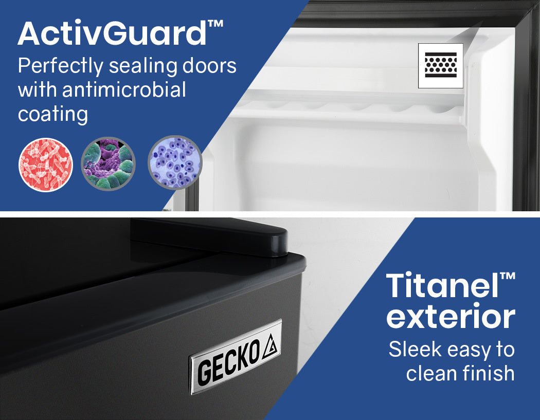 GECKO 95L Portable Upright Fridge, 12V/24V for Motorhome, Caravan, Black