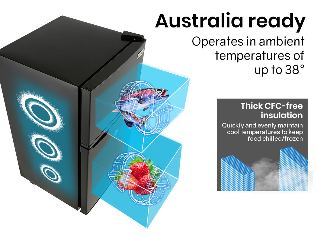 GECKO 95L Portable Upright Fridge, 12V/24V for Motorhome, Caravan, Black