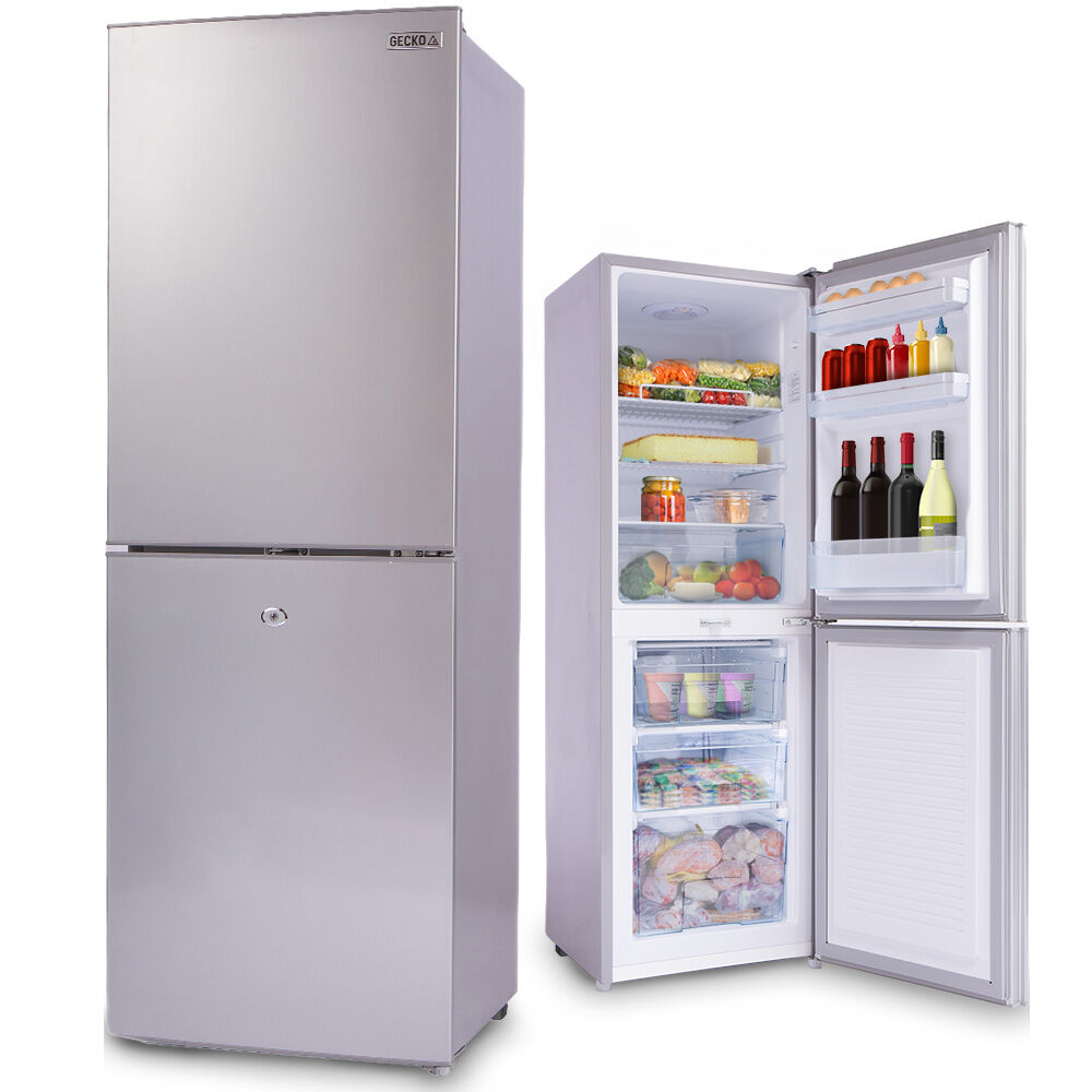 GECKO 160L Upright Portable Fridge / Freezer, 12V/24V for Motorhome and Caravan, Silver