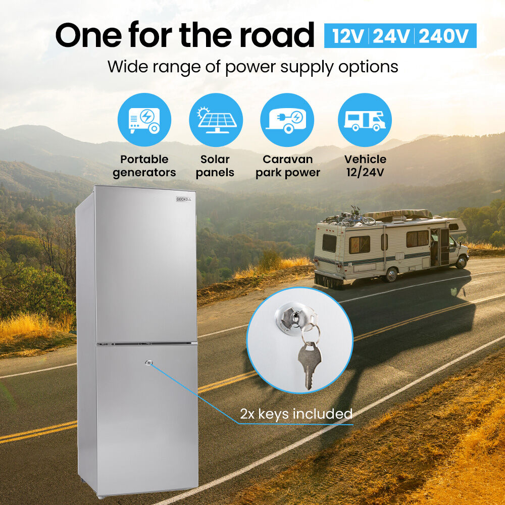 GECKO 160L Upright Portable Fridge / Freezer, 12V/24V for Motorhome and Caravan, Silver