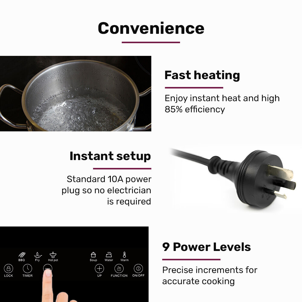EUROCHEF Induction Benchtop Cooktop, 2000W, 9 Heat Levels, Fast Electric Portable Cooker, Touch Controls