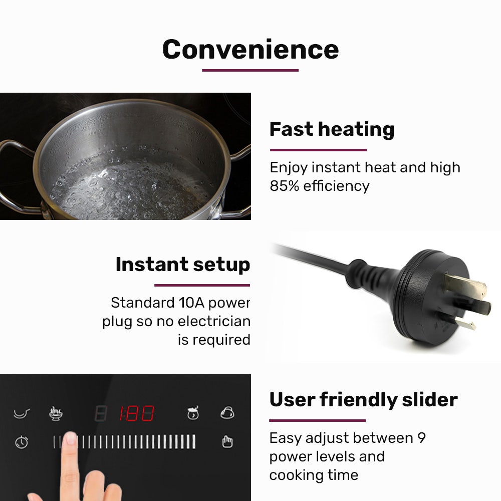 EUROCHEF Induction Cooktop, 2000W, 9 Heat Levels, Fast Electric Portable Cooker, Touch Controls with Slider