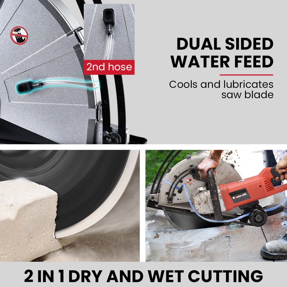 BAUMR-AG 2400W Electric Concrete Saw 355mm Demolition Cutter Wet Dry Demo Tool Circular Cutting