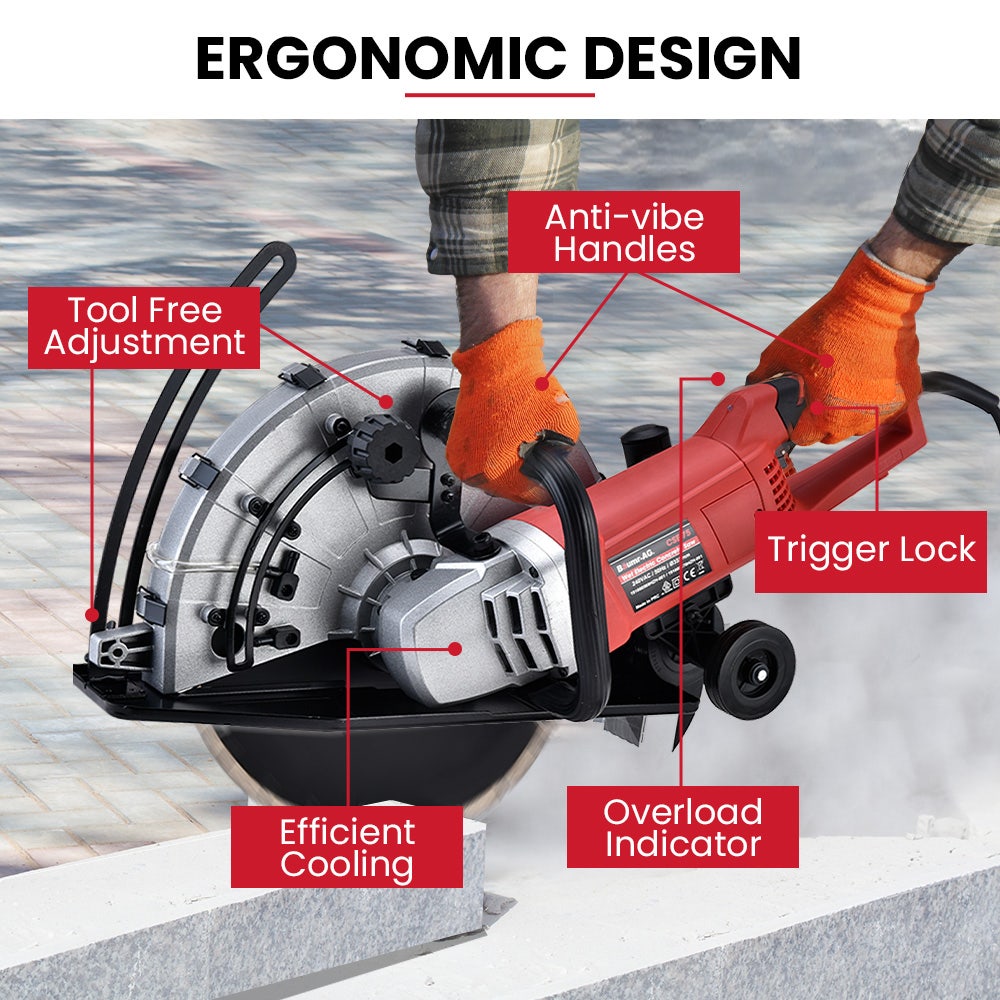 BAUMR-AG 2400W Electric Concrete Saw 355mm Demolition Cutter Wet Dry Demo Tool Circular Cutting