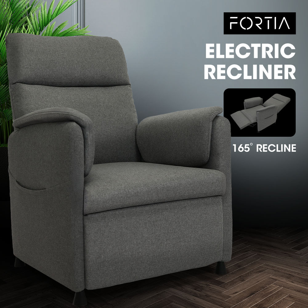 FORTIA Electric Armchair Recliner, Single Fabric Chair, Grey
