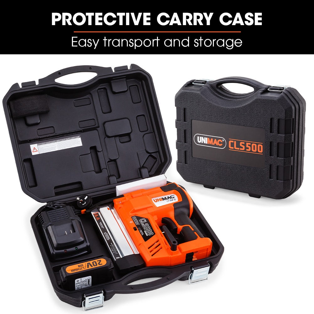 UNIMAC CLS500 15-50mm 18ga 2-in-1 Stapler/Brad Nail Gun, Cordless 20V Lithium Nailer