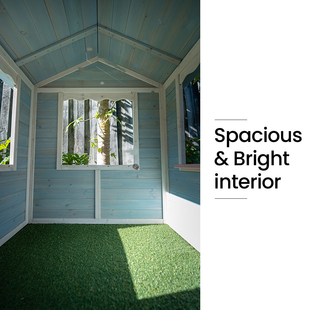 ROVO KIDS Cubby House, Outdoor Wooden DIY Timber Cottage Style Playhouse, for Children