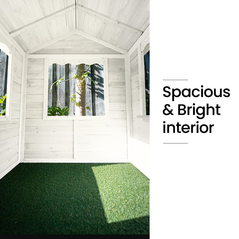 ROVO KIDS Cubby House, Wooden Outdoor DIY Timber Cottage Style Playhouse, for Children