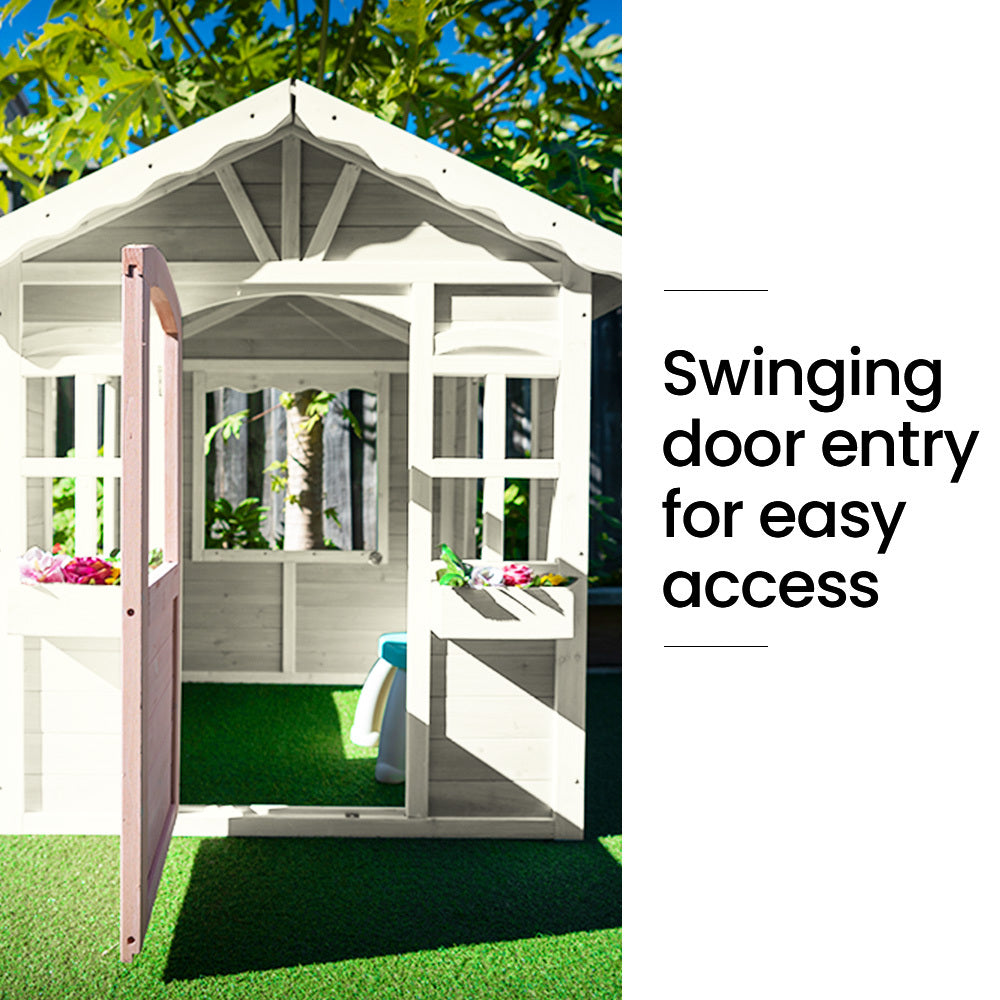 ROVO KIDS Cubby House, Wooden Outdoor DIY Timber Cottage Style Playhouse, for Children