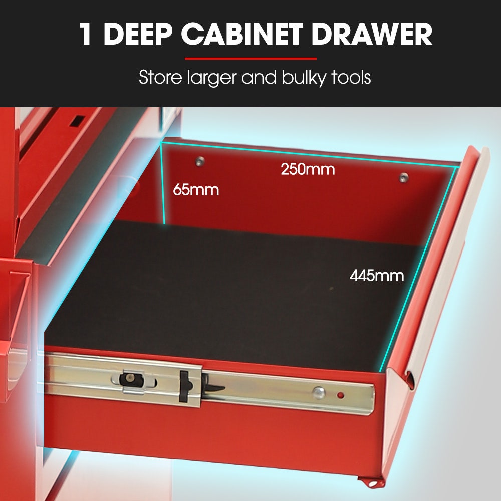 BULLET Pro 5 Drawer Tool Box Cabinet Chest Storage, with 1-Door Toolbox Garage Organiser Set, Red