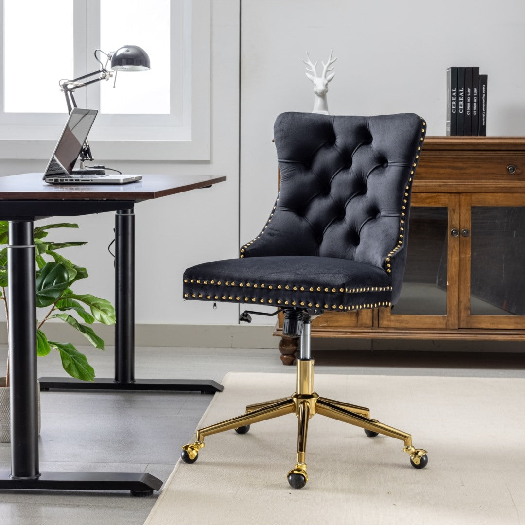 Ember Velvet Home Office Chair- Black