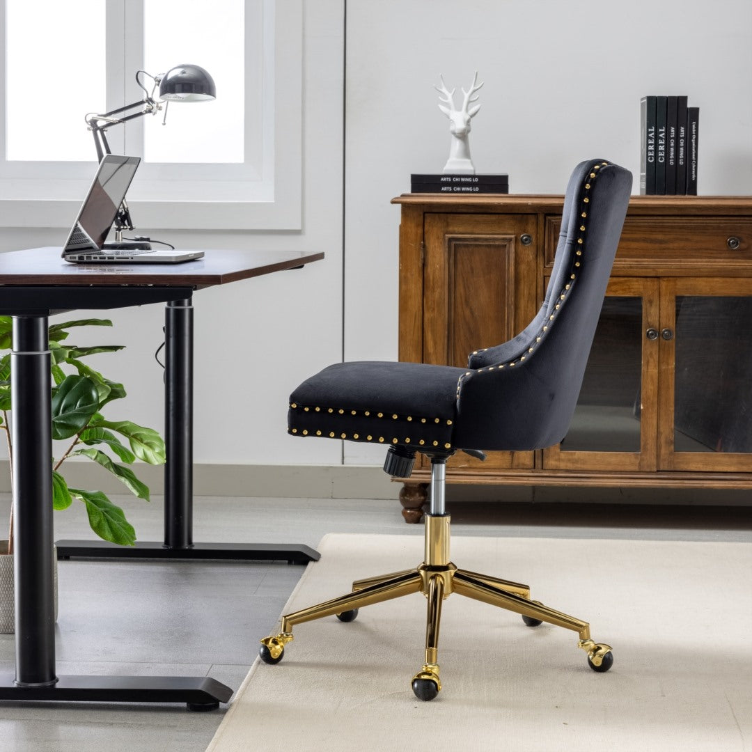 Ember Velvet Home Office Chair- Black