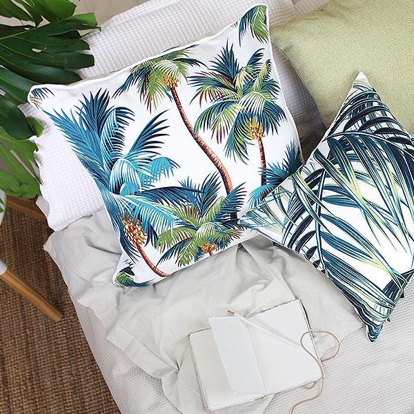 Cushion Cover-With Piping-Palm Trees White-60cm x 60cm