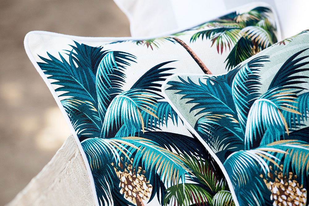 Cushion Cover-With Piping-Palm Trees White-60cm x 60cm