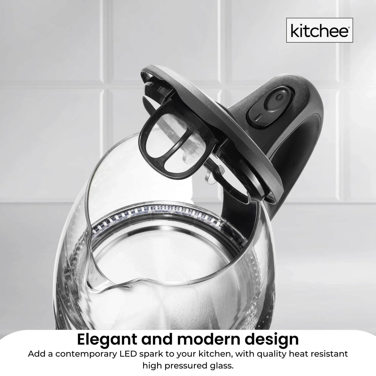 Kitchee 1.7L Glass Electric Kettle LED Light Cordless 360 Water Boiling Jug