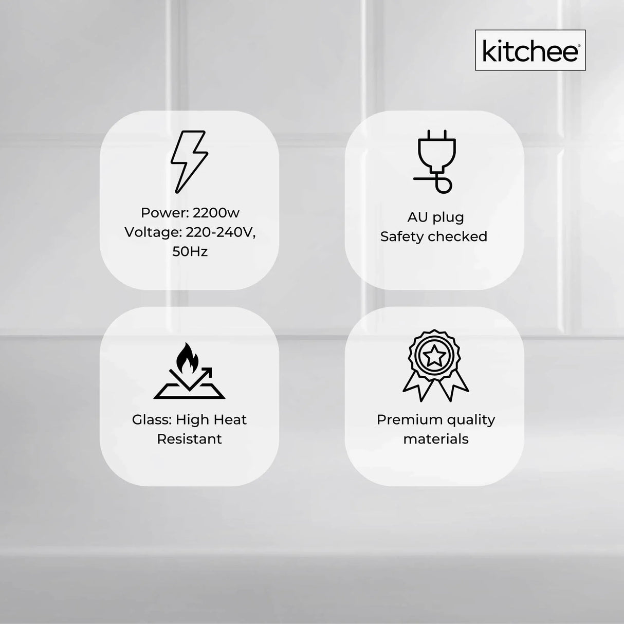 Kitchee 1.7L Glass Electric Kettle LED Light Cordless 360 Water Boiling Jug