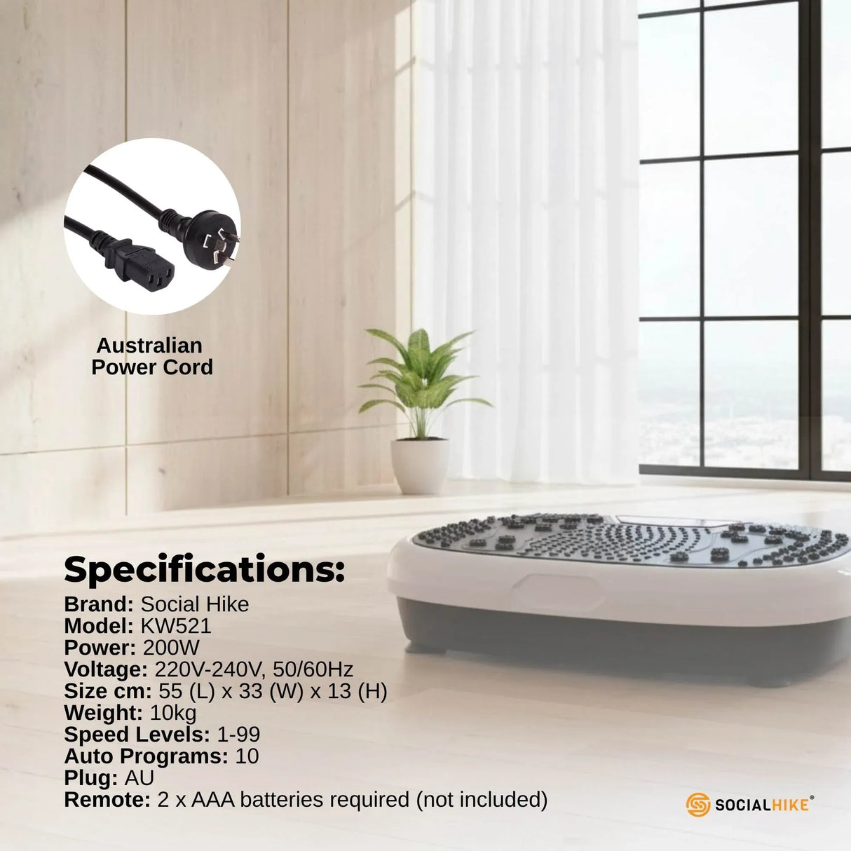 Social Hike 60cm Vibration Plate Machine Full Body Exercise Platform White