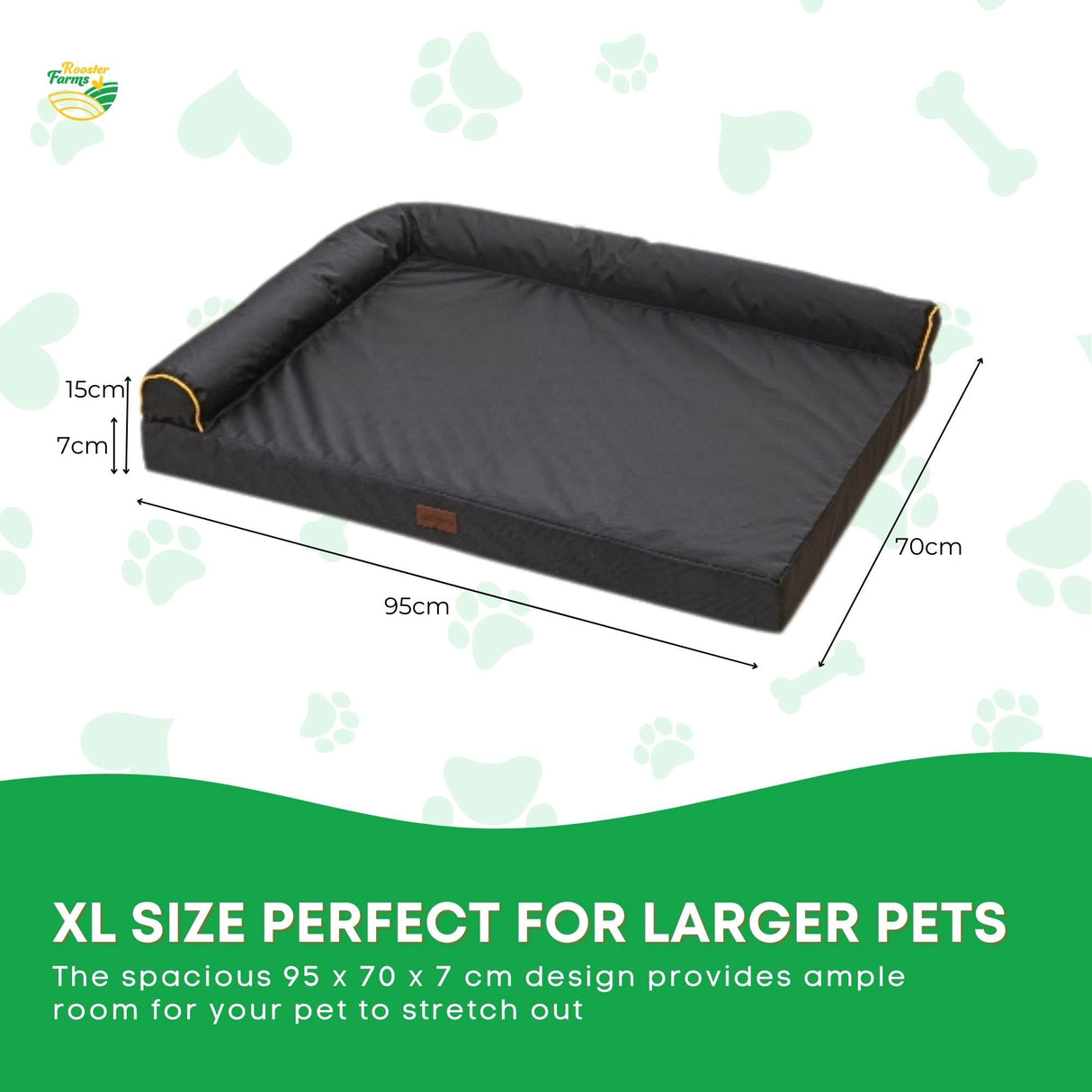 Rooster Farms Supportive Dog Bed XL Grey - Egg Crate Foam Waterproof Mattress