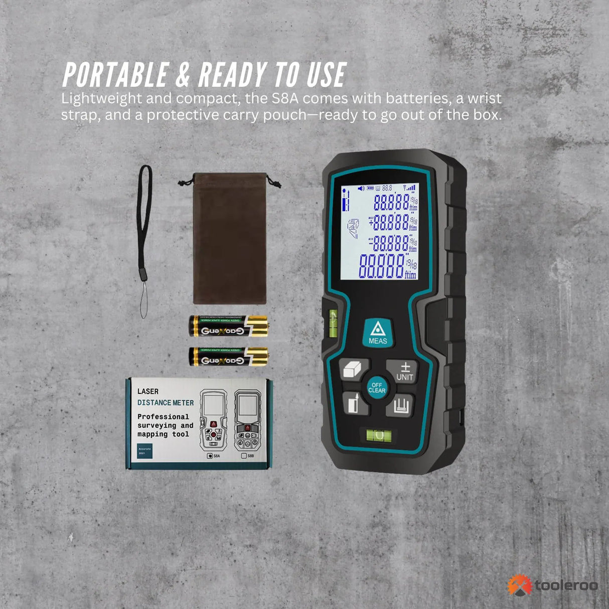Tooleroo 100m Digital Laser Distance Measurer - LCD Area Volume Meter Tool