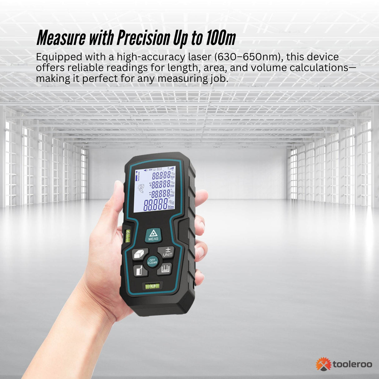 Tooleroo 100m Digital Laser Distance Measurer - LCD Area Volume Meter Tool