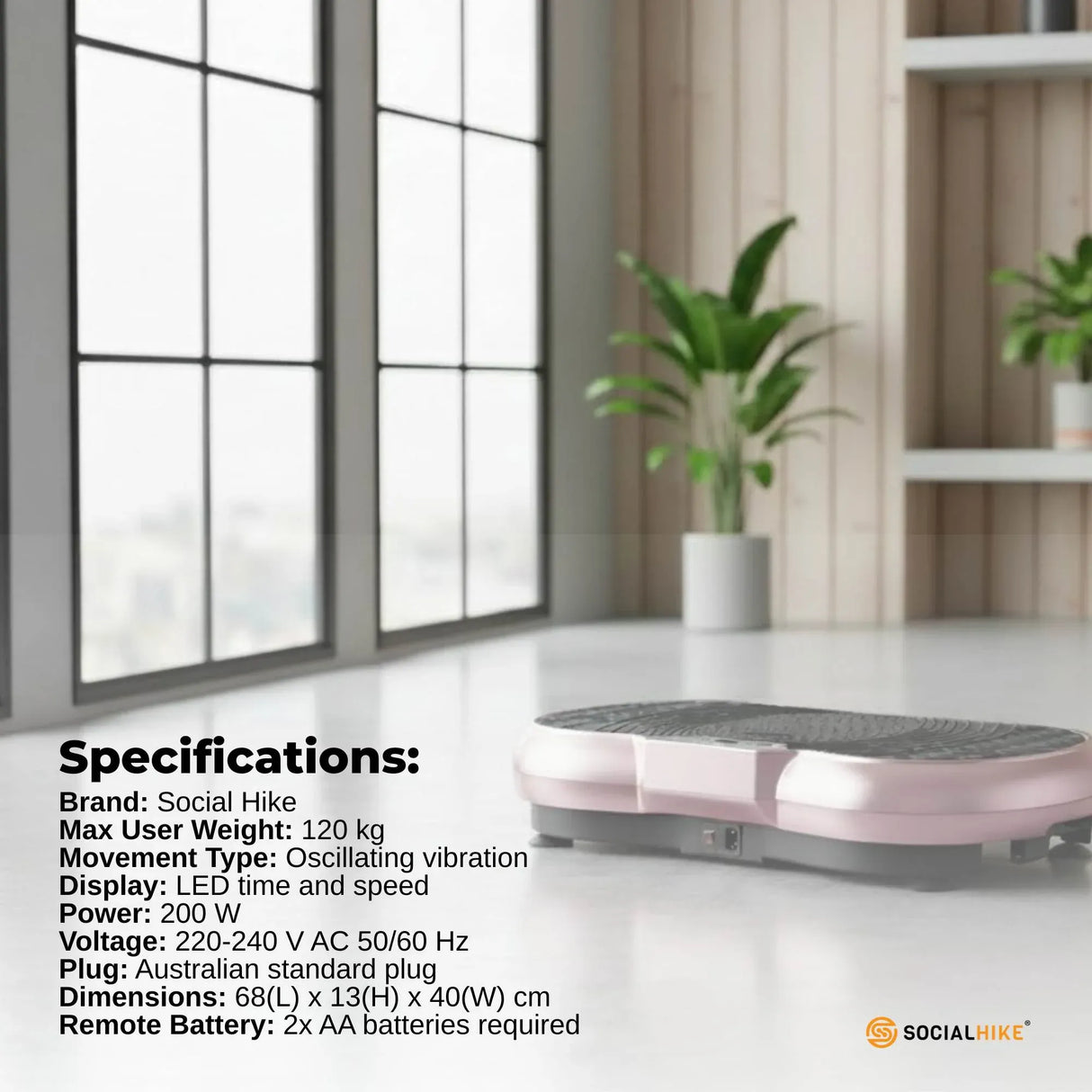 Social Hike 68cm Vibration Plate Machine Full Body Workout Platform Rose