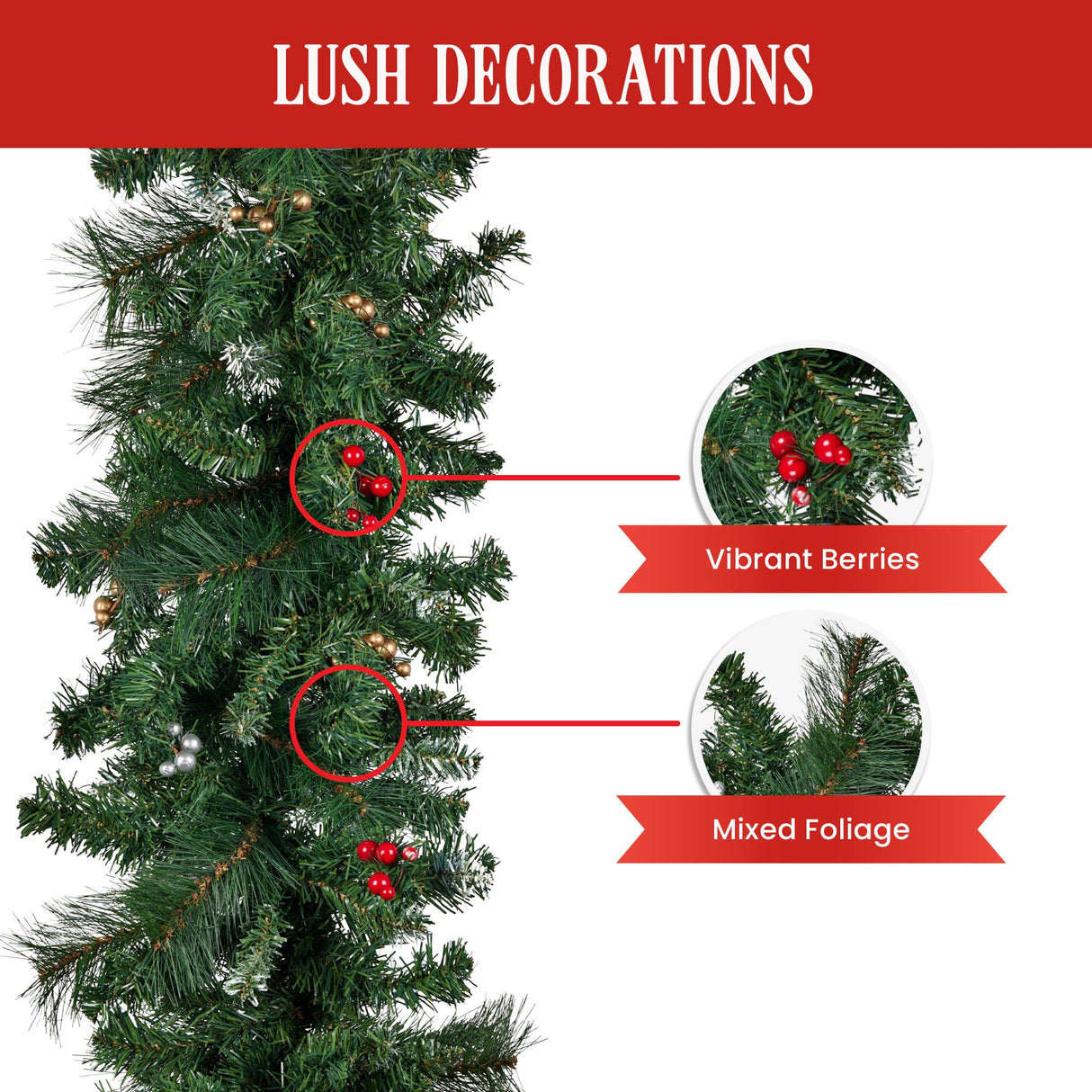 Christabelle 3.05m Christmas Garland with Berries Pine Tree Decoration Ornament
